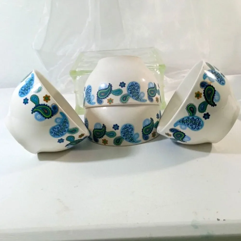 Royal Norfolk Paisley Cereal Bowls – Set of 4 Retired Blue Green Teardrop